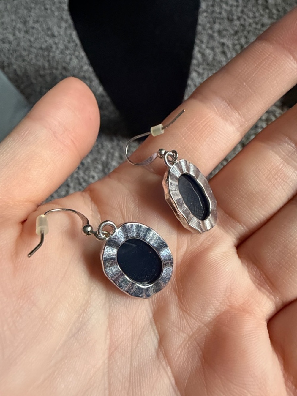 Silver Drop Earrings with Dark Navy Faceted Stones - Picture 7 of 7